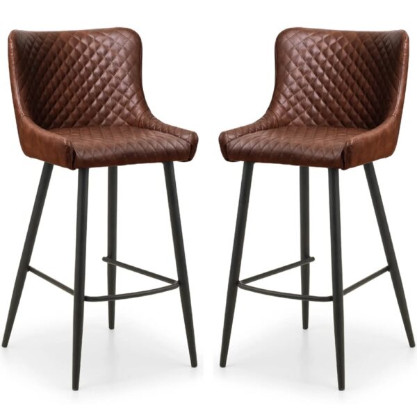Lakia Brown Faux Leather Bar Stools With Black Legs - Pair
