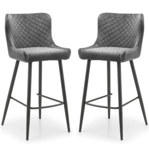 Lakia Grey Velvet Bar Stools With Black Legs – Pair