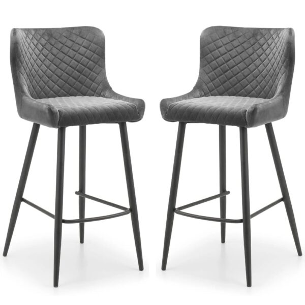 Lakia Grey Velvet Bar Stools With Black Legs - Pair