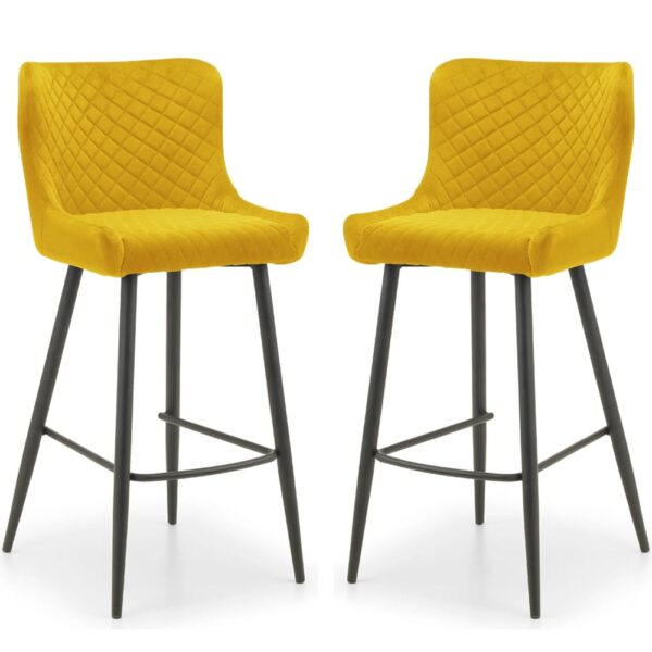 Lakia Mustard Velvet Bar Stools With Black Legs - Pair