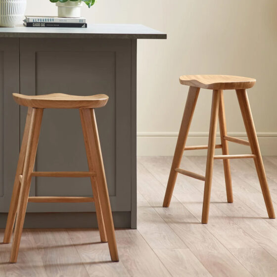 Markham Natural Wooden Bar Stools - Pair