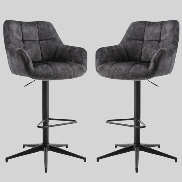 Joplin Charcoal Fabric Gas Lift Bar Stools - Pair