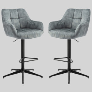 Joplin Stone Blue Fabric Gas Lift Bar Stools – Pair