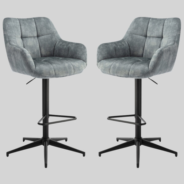 Joplin Stone Blue Fabric Gas Lift Bar Stools - Pair