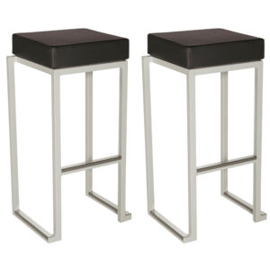 Kelowna Black Faux Leather Bar Stools With White Steel Frame In Pair