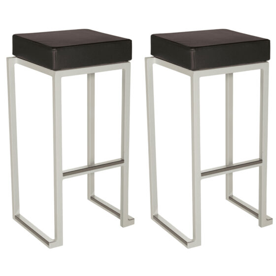 Kelowna Black Faux Leather Bar Stools With White Steel Frame In Pair
