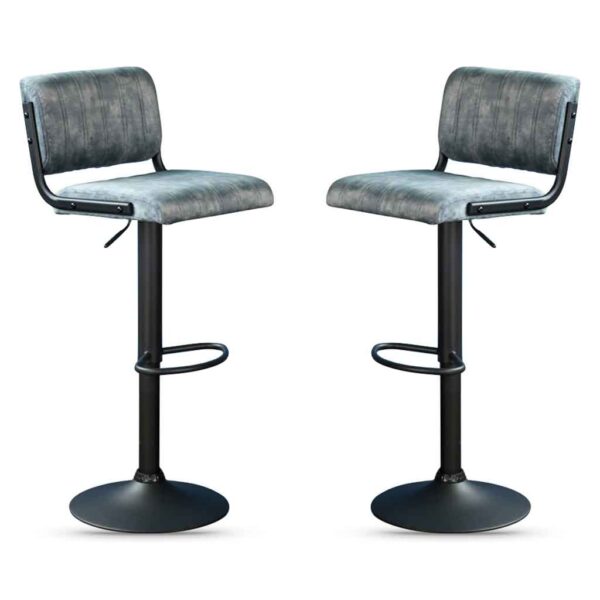 Pawling Fabric Gas Lift Bar Stools In Pair - Blue