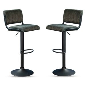 Pawling Fabric Gas Lift Bar Stools In Pair – Olive Green