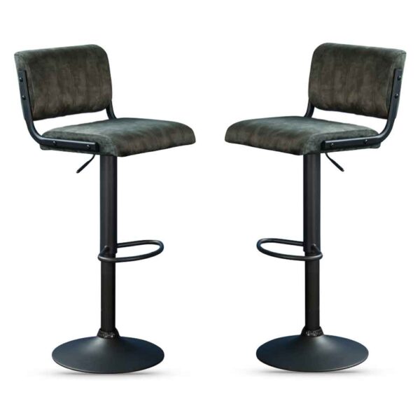 Pawling Fabric Gas Lift Bar Stools In Pair - Olive Green