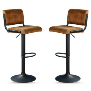 Pawling Fabric Gas Lift Bar Stools In Pair – Rust