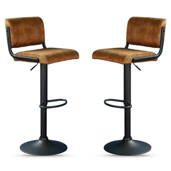 Pawling Fabric Gas Lift Bar Stools In Pair - Rust