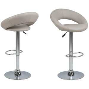Plano Taupe PU Leather Bar Stools With Chrome Base In Pair