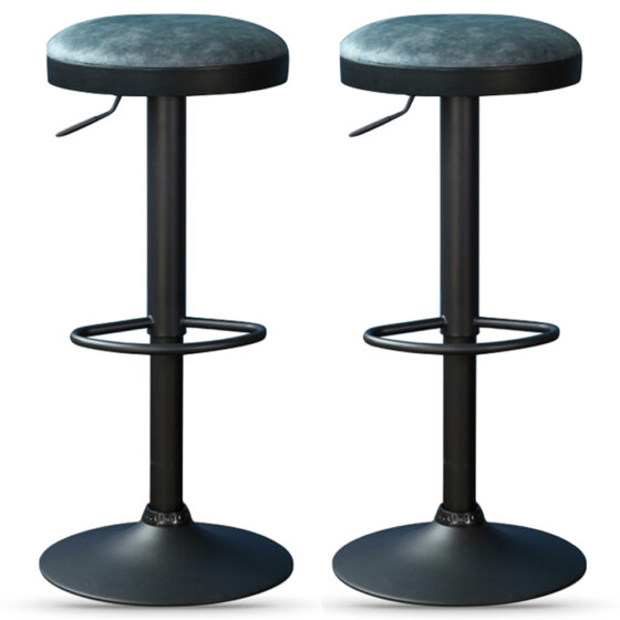 Rexford Stone Blue Fabric Gas Lift Stools - Pair