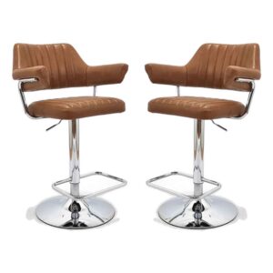 Calais Faux Leather Bar Stools In Pair In Tan