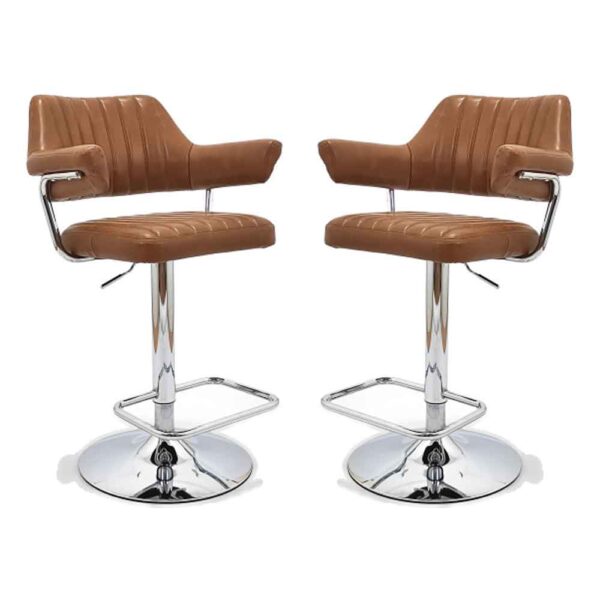 Calais Faux Leather Bar Stools In Pair In Tan