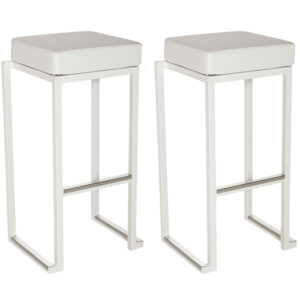 Kelowna White Faux Leather Bar Stools With Steel Frame In Pair