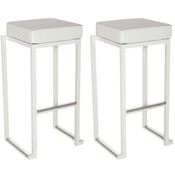 Kelowna White Faux Leather Bar Stools With Steel Frame In Pair