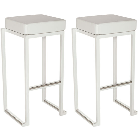 Kelowna White Faux Leather Bar Stools With Steel Frame In Pair