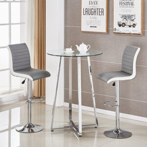Poseur Clear Glass Bar Table With 2 Ritz Grey White Bar Stools