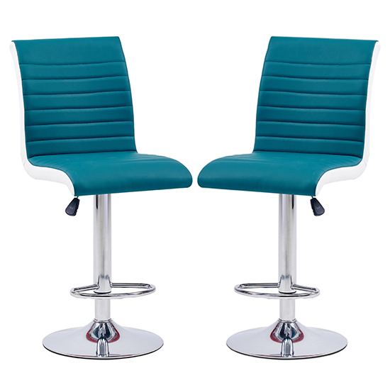Ritz Teal And White Faux Leather Bar Stools In Pair